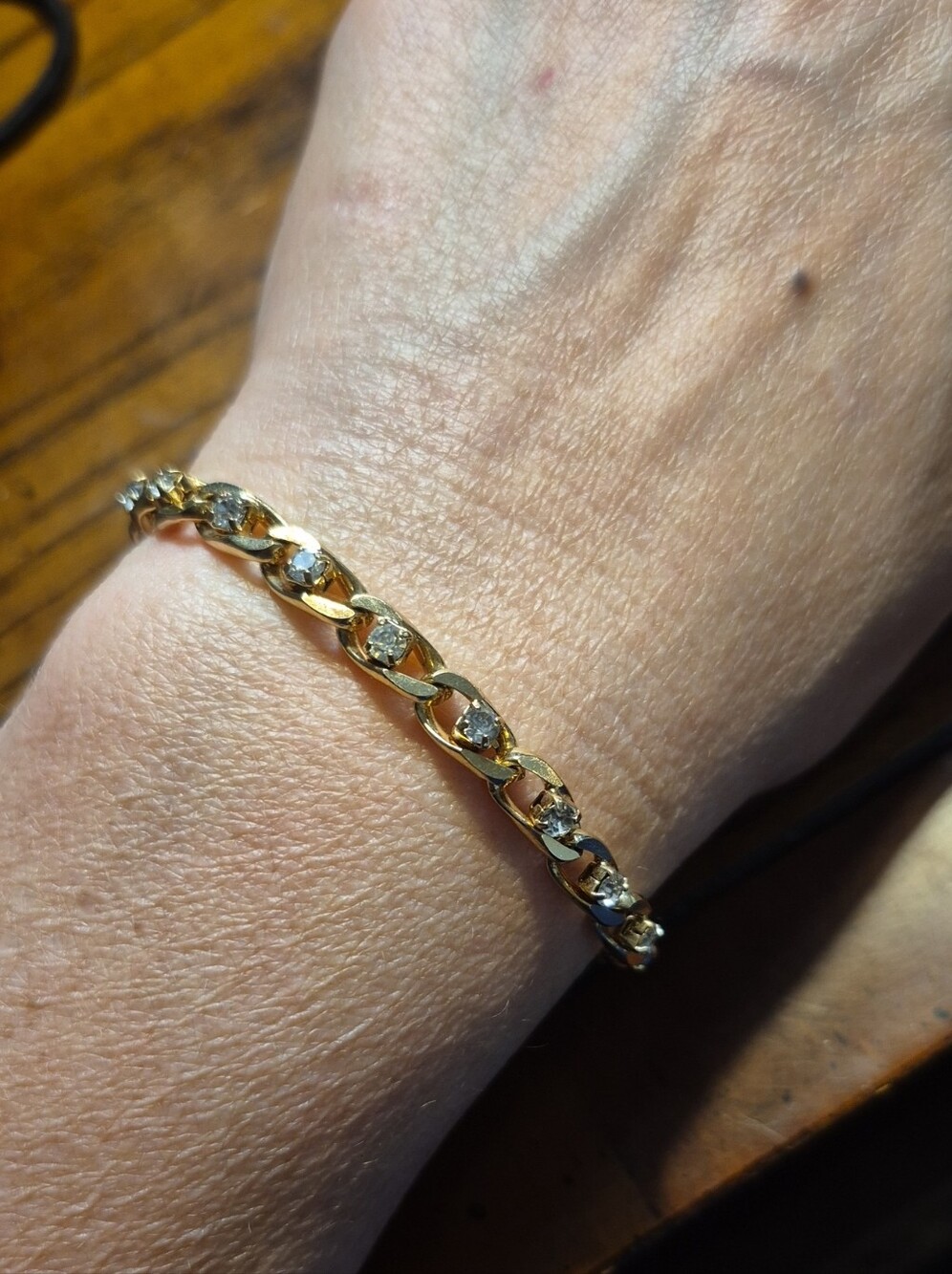 Vintage Cuban Link Bracelet With Rhinestones Size 7